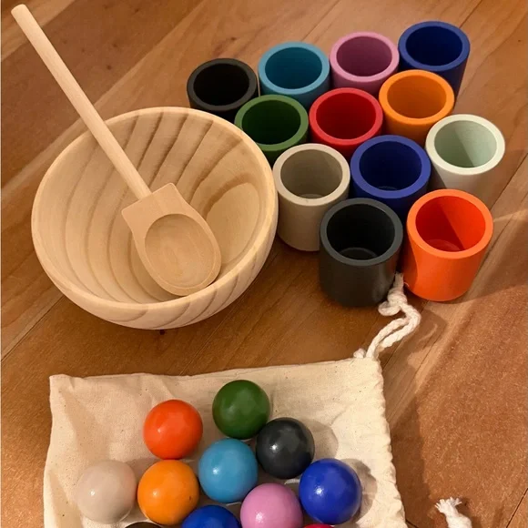 Colorful Wooden Sorting Cups and Balls Set - Picture 1 of 4